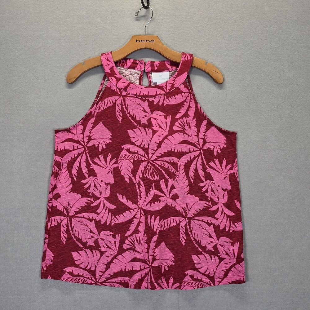 Cynthia Rowley Tank Top Womens Pink Palm Print Linen Blend Halter Size Large